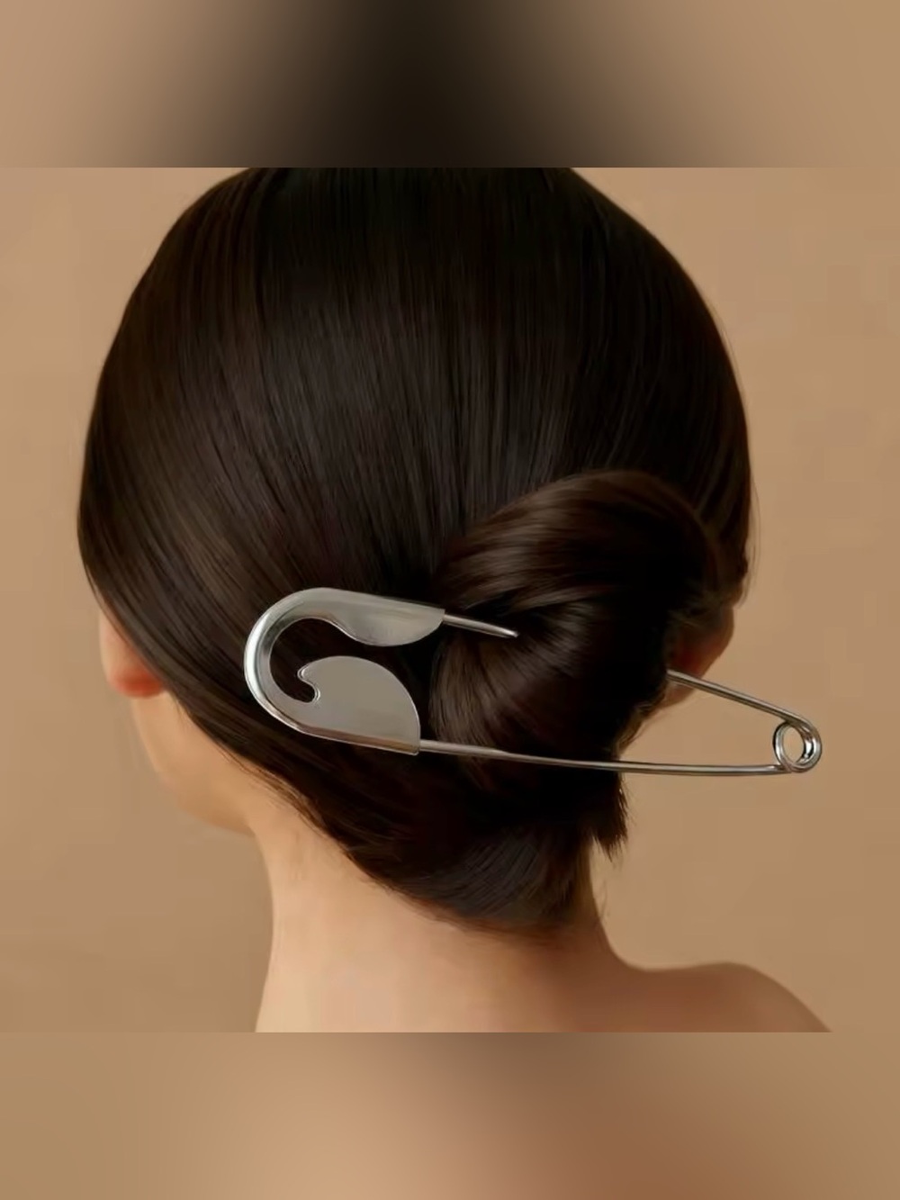 Oversized Safety Pin Hair Clip Silver Tone Bun Hair Accessory Statement Barrette - Picture 4 of 5
